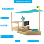 Mookie Toys Pirate Ship Sandbox Outdoor Kids Playset with Hidden 24x30in Sandbox, UV Resistant Canopy, Built-In Toy Storage, Large Size TP619U