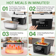 INSMART 6.3-Cup Cordless Electric Lunch Box with 4D Surround Heating, Two-Tier Bag, Utensils Included, Dishwasher Safe, Black
