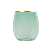 PLASTICPRO Stemless Disposable Wine Glasses, 12 Oz Translucent Green Plastic Cups with Gold Rim, Pack of 6