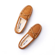 Minnetonka Moccasin Pile-Lined Hardsole Mocs for Men - Brown - 8M
