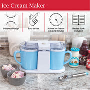 Classic Cuisine 1QT Ice Cream Maker, Double Bowl Design, Automatic Operation, Blue, KIT-ICECRM2-BLU