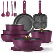 Carote A10487 20 Pcs Nonstick Cookware Sets, Pots and Pans Set with Detachable Handles, Oven Safe, Induction Cookware Cooking Set