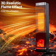 WLRETMCI Tower Space Heater, 2000W Ceramic Electric Heater with Remote, Thermostat, 70 Oscillation, 3D Flame Effect, ECO Mode, Black