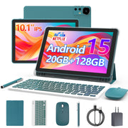 CUPEISI Android 15 Tablet PC, 10 Inch 1280x800 IPS HD Touchscreen, 20GB RAM, 128GB ROM, 2TB Expandable Storage, Quad-Core 2.0GHz Processor, Bluetooth Keyboard Mouse Stylus, WiFi 6, Bluetooth 5.0, CP31M