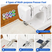 BCOOSS Mechanical Sewing Machine, Beginner Friendly, 45 Built-in Stitches, Dual Needle, Dual Speed, White, UFR-818