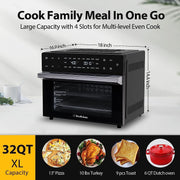 Beelicious BAF-802 32QT Extra Large Air Fryer Toaster Ovens Pro, with Rotisserie and Dehydrator, Smart Digital Toaster Oven Air Fryer Combo, Digital Countertop Convection Oven, 6 Accessories, 1800w, Black