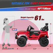 Clovercat 12V Ride On Toys Battery-Operated Jeep Car for Kids, Red - 3 years and up