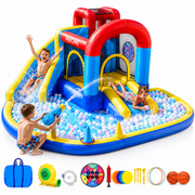 Neche Inflatable Water Slide Bounce House with Double Slide, Trampoline, Climbing Wall, Water Gun, Pool, and 370W Blower, Multicolor