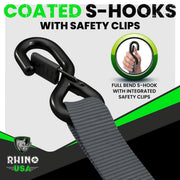 Rhino USA TD-RS1.62B-W HD Ratchet Tie-Down Straps Adjustable 1.6in x 8ft Black 2-Pack