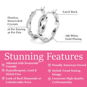 Cate & Chloe Lauren 18k White Gold Plated Hoop Earrings with 26 Swarovski Crystals, 22mm, Latch Back Closure