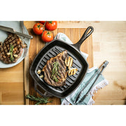 Lodge 10.25 Inch Square Seasoned Cast Iron Grill Pan, Dual Handles, Nonstick Surface