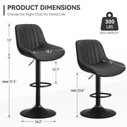 Hawsaiy Adjustable Bar Stools Set of 2, Swivel Counter Height Bar Chairs with Back