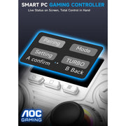 AOC Wireless Gaming Controller, Multi-Platform Compatible with PC, Steam, Switch, PS4, iOS, Android, 1.5-Inch Interactive Screen, Hall Effect Joysticks and Triggers, RGB Lighting, Adjustable Vibration and Turbo, White