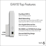 NETGEAR AX1400 WiFi 6 Mesh Extender, 4-Stream, 1.6Gbps, Quad-Core Processor, Wallplug Design