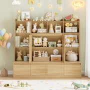 Homfa Kids Bookcase 10 Cubes, 4 Drawers, Adjustable Shelves, Natural Color, H-064112