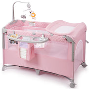 Babyeap 5-in-1 Baby Bassinet with Playard Mode, Changing Table, Bedside Sleeper, Pink
