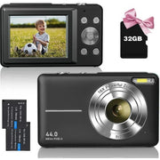 Wednkoly WED-60388 Digital Camera Kids FHD 1080P 44MP with 32GB Card, Black