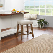 Mainstays Backless Upholstered Counter Stool, Nathan Sand, Cushioned Seat, Brown Wooden Frame, Stackable Design