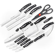 Miracle Blade World Class 13 Piece Kitchen Knife Set, German Stainless Steel Blades, Ergonomic Black Handles, Full Tang, Includes Kitchen Scissors with Nut Cracker, 90M401DR13