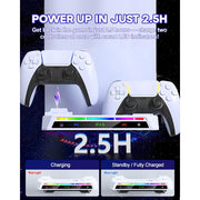Atzeste PS5 Wall Mount Kit with 2-in-1 Dual Controller Fast Charging Station, Floating Shelf Holder, 9 RGB Light Modes, White, AZC505
