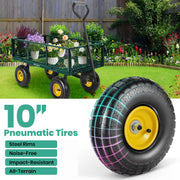 GVDV Heavy Duty Steel Garden Cart with Liner 660lbs Capacity 3 Cu ft 10 All-Terrain Wheels, Black/Green - High Quality
