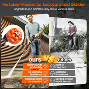 Tanbaby Cordless Pressure Washer, 970 PSI, 2.4 GPM, Dual 3000mAh Batteries, 6-in-1 Nozzle, 17FT Hose, Portable Electric Power Washer for Cars and Patio