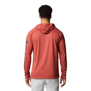 Columbia PFG Terminal Tackle Hoodie, Men's Long Sleeve Athletic Sweatshirt, Omni-Shade UPF 50 Sun Protection, Omni-Wick Moisture Wicking, Dusty Crimson/Nocturnal Logo, Relaxed Fit, 153617