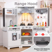 Pirecart Kids Corner Play Kitchen, Pretend Playset with Sound and Light Range Hood, White