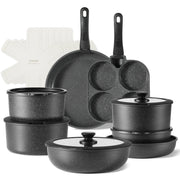 Carote A08656 22pcs Nonstick Cookware Set with Detachable Handle, Black