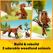 LEGO Creator 3 in 1 Forest Animals: Red Fox Toy Transforms to Owl Toy Figure, Multicolor
