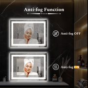 Edx Anti-fog LED Bathroom Mirror, Dual Light Source, Three Lighting Modes, Adjustable Brightness, White, 28x36 in