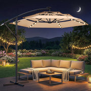 TASKBAY 10ft 3-Tiered Cantilever Patio Umbrella with Solar LED Lights, Triple Vented Top, Beige, HY21LT-Beige