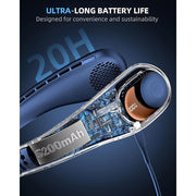 HUANCTOMA Atupen Portable Neck Fan, Hands-Free, Bladeless, 3 Speeds, 5200 mAh Battery, Blue