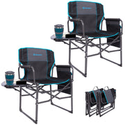 Fundango 2 Person Director Foldable Camping Chair, Oversized Heavy Duty, Supports 400lbs, Blue, 2 Pack