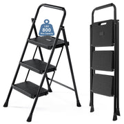 Concetta 3 Step Ladder, Folding Lightweight Portable Step Stool with Anti-Slip Pedals and Feet, Heavy-Duty Metal Frame, 800 lbs Capacity