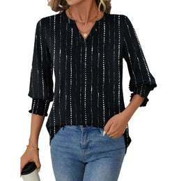 Fantaslook Women's V Neck 3/4 Sleeve Trendy Tops with Smocked Cuffs, XL, Black-Dots - 95% Polyester