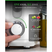 GDOR Juicer Machine, Dual Speed Centrifugal Extractor, Titanium Enhanced Cut Disc, 2.5 in Feed Chute, Anti-Drip, Includes Cleaning Brush, White, JE2003W