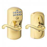 Schlage FE595 PLY 505 FLA Plymouth Keypad Entry Flair Style Levers Bright Brass