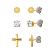 Brilliance Fine Jewelry Womens Sterling Silver 18kt Gold-Plated Ball and Cross Earrings with Cubic Zirconia U201CJS2112.WC