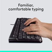 Logitech Keyboard and Mouse Combo, Wired USB, Full-Size Spill-Resistant Keyboard with Number Pad, Optical Ambidextrous Mouse, Black, 920-002565