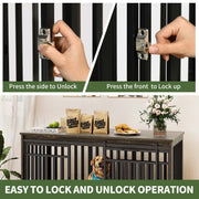 Uforic DVUforicqfEt2 55 Inch W Double Dog Crate Furniture With Sliding Barn Doors & Bowl