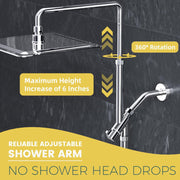 ROSYNEY 10 Inch Metal Dual Shower Head with Handheld Spray, Adjustable Slide Bar, 360 Swivel Arm, Stainless Steel Hose, Chrome