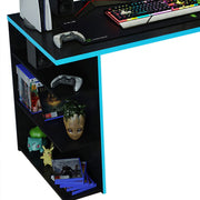 Madesa Large Modern Gaming Computer Desk, 53 Inch, 5 Shelves, Cable Management, Black Blue, 9409221CF
