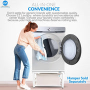 EZ Laundry Ezlaundry_27_White Pedestal for Washer/Dryer, 27 Anti-Vibration Steel Stand with Adjustable Feet Elevates 16 Includes Drain Pan & Hose (White)