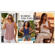 MOYIKO Womens Tank Tops Eyelet Embroidery Crew Neck Sleeveless Loose Fit Blue