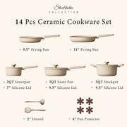 Carote A14320 14-Piece Pots and Pans Set, Ceramic Nonstick Cookware Set with Utensils, Induction Compatible, Taupe