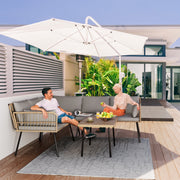 Dextrus L-Shaped Patio Sofa Set, All-Weather PE Rattan, Gray Cushions, Tempered Glass Coffee Table, 4-Piece Outdoor Sectional
