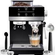 Bluebow Espresso Machine with Grinder 20Bar Semi-Automatic Coffee Maker with Milk Frother Steam Wand