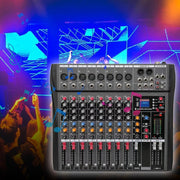 UNIFULL 8 Channel Professional Audio Mixer Console with 48V Phantom Power, Bluetooth 5.0, USB Audio Interface, Large LED Display, Black