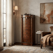 Hives and Honey Jenny Walnut Modern Locking Jewelry Armoire, Brown, 7 Drawers, Vanity Mirror, Anti-Tarnish Felt Lining, 9741-097